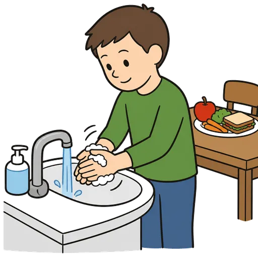 Pittogramma CAA: Voglio lavarmi le mani prima di mangiare