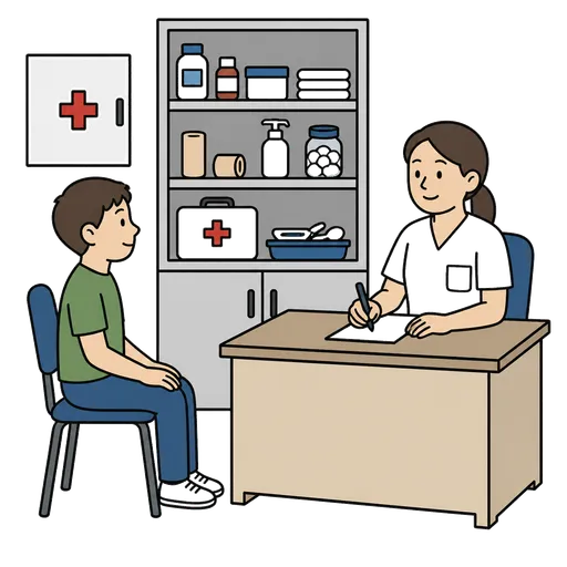 Piktogram AAC: gabinet pielęgniarki szkolnej