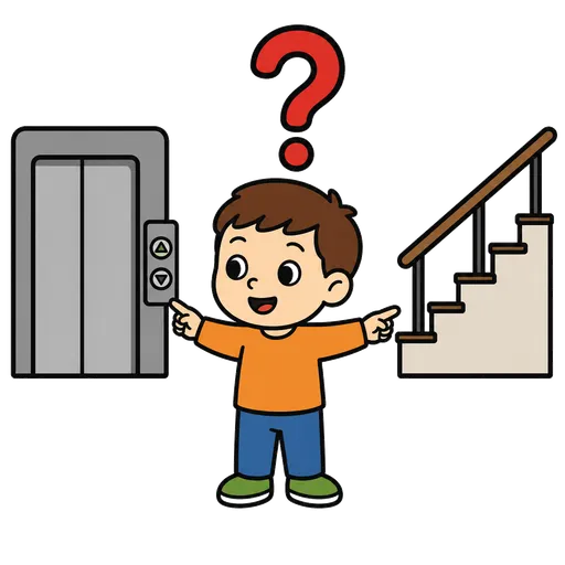 AAC-Piktogramm: Gehen wir mit dem Aufzug oder die Treppe hoch?