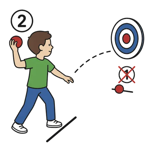 Piktogram AAK: second attempt at throwing to hit a target after a failed attempt