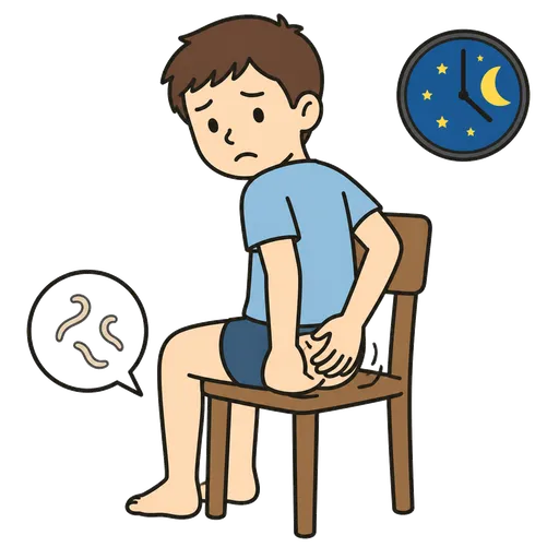 Pictogramme CAA : Oxyures ; démangeaisons des fesses le soir