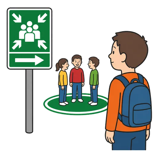 Piktogram AAC: miejsce zbiórki