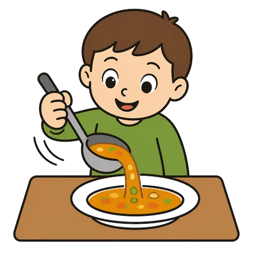 Pittogramma CAA: versare il brodo in un piatto