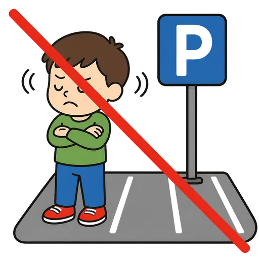 AAC-Piktogramm: Ich spiele nicht auf dem Parkplatz