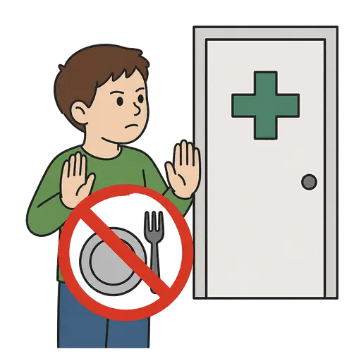 Piktogram AAC: nie jeść przed badaniem