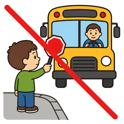 Piktogram AAK: Nepřecházím před autobusem.