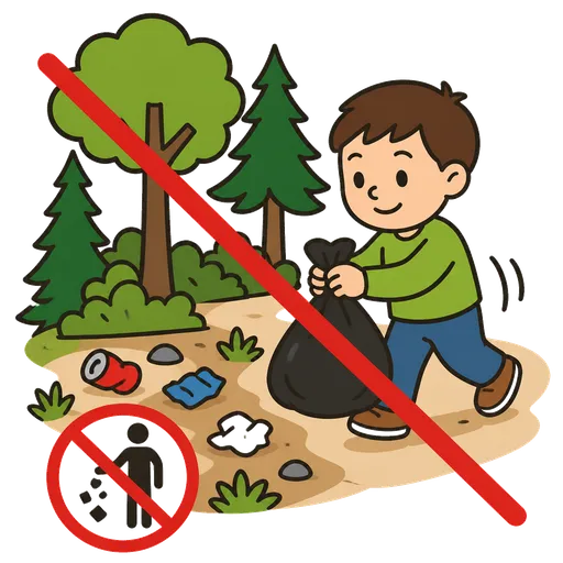 AAC-Piktogramm: Werfe keinen Müll in den Wald.