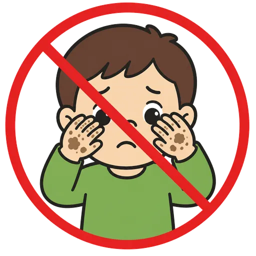 AAC-Piktogramm: Reibe deine Augen nicht mit schmutzigen Händen.