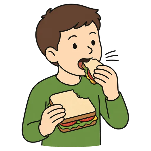 Pittogramma CAA: mordere via (un pezzo di panino)
