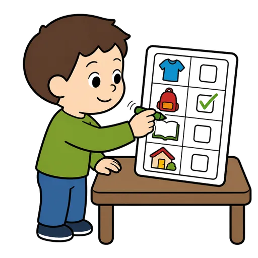 Piktogram AAC: odhaczam zadanie z planu