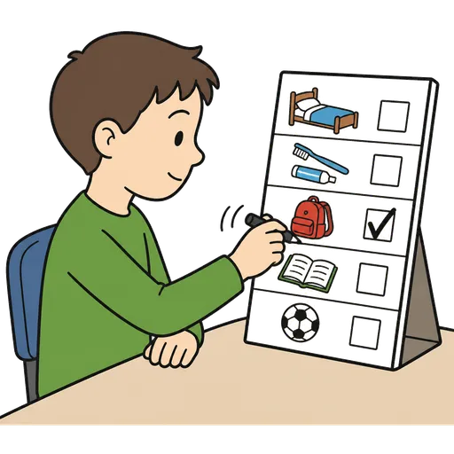 Piktogram AAC: odhaczam zadanie z planu