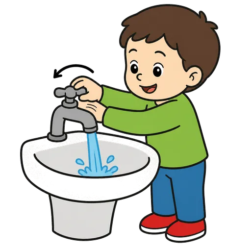 Pittogramma CAA: accendi/spegni l’acqua (ruotando il rubinetto)