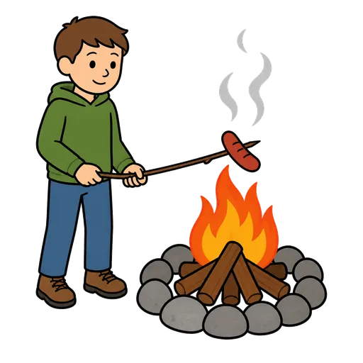 AAC-Piktogramm: Lagerfeuer mit Würstchen
