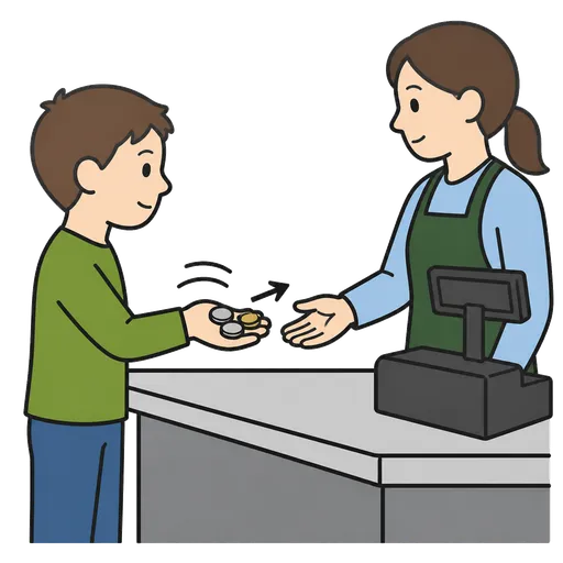 Piktogram AAK: pay with exact change (counted coins)