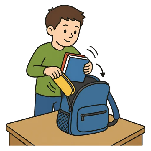 AAC-Piktogramm: Packen Sie einen Rucksack ein