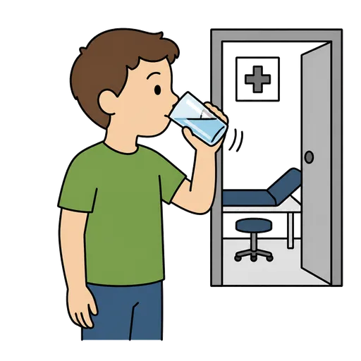 Pictograma CAA: agua potable antes de una revisión médica