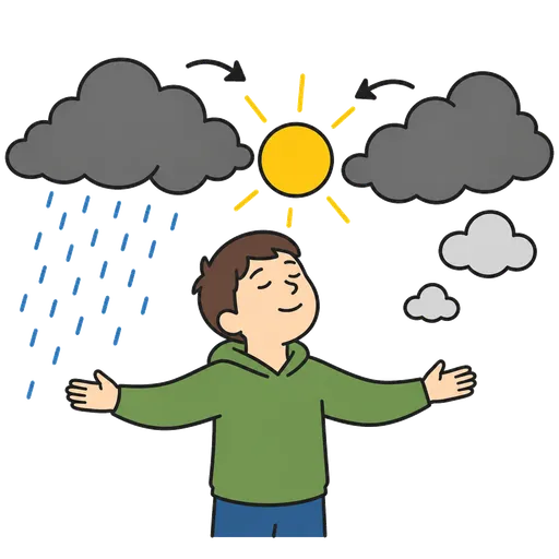 AAC-Piktogramm: Nach dem Sturm kommt die Sonne heraus