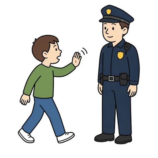 Piktogram AAK: přistoupit k policistovi požádat o pomoc
