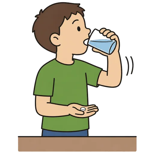 AAC pictogram: swallow tablet with water