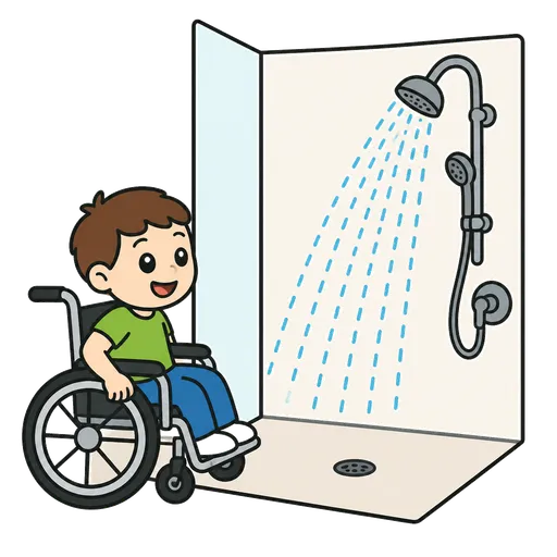 Pittogramma CAA: doccia senza soglia (accessibile in sedia a rotelle)