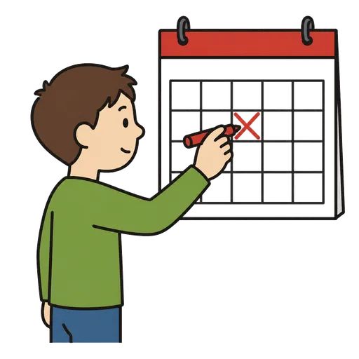 AAC-Piktogramm: Einen Tag im Kalender durchstreichen