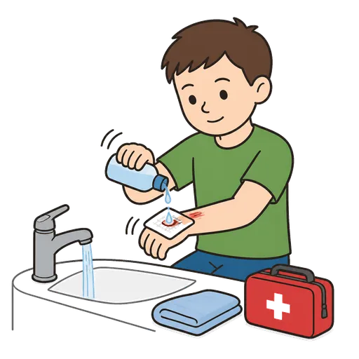 Piktogram AAC: przemywanie rany