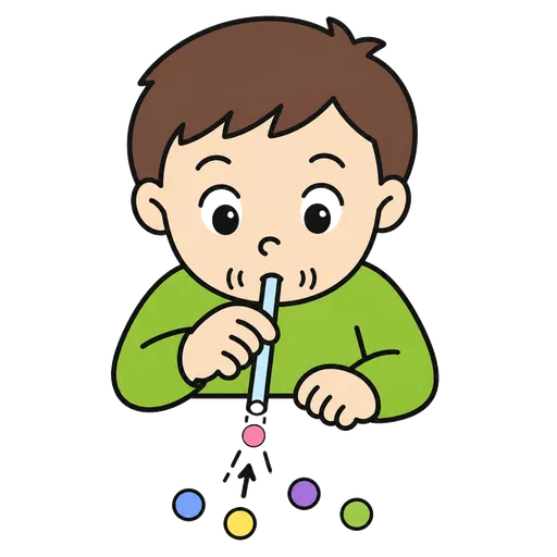 Pittogramma CAA: succhiare piccole palline con una cannuccia