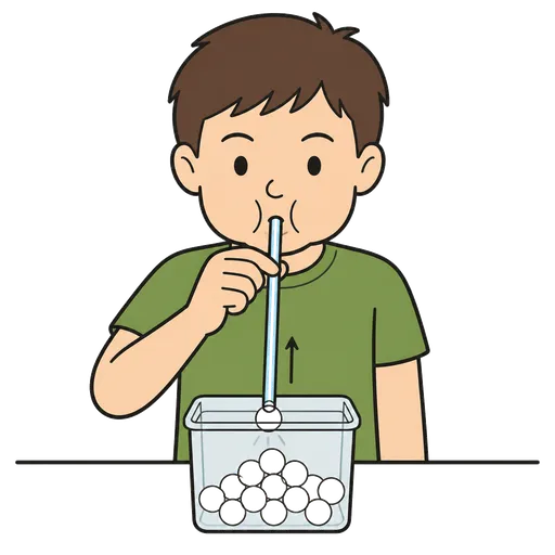 Pittogramma CAA: Succhiare piccole palline con una cannuccia