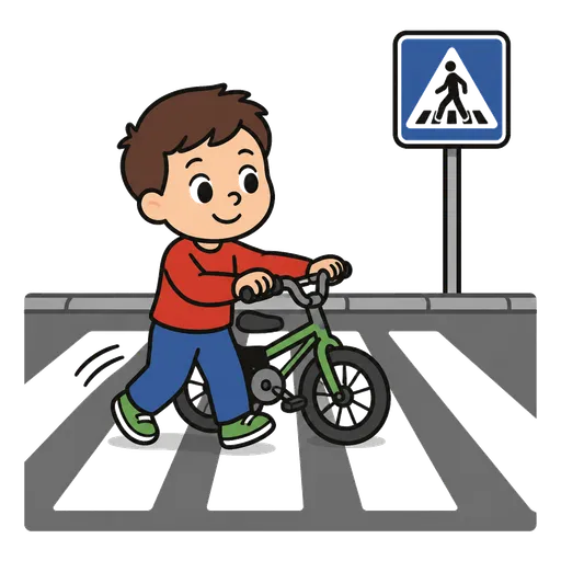 AAC-Piktogramm: ein Fahrrad über den Zebrastreifen tragen