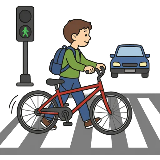 Pittogramma CAA: spingi una bicicletta sulle strisce pedonali