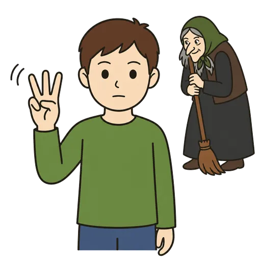 Pictograma CAA: rima de conteo (Raz dwa trzy, Baba Yaga está mirando)