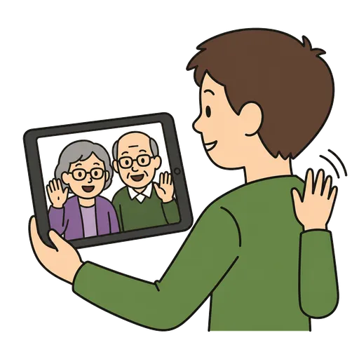 Pittogramma CAA: videocall con nonni