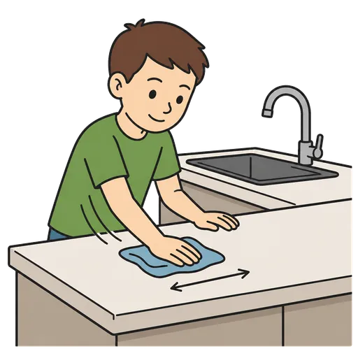 Pittogramma CAA: pulisci il piano di lavoro