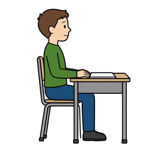 AAC-Piktogramm: gerade im Sitzen am Schreibtisch sitzen