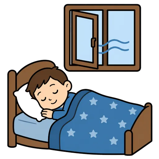 Piktogram AAK: spi s lehce pootevřeným oknem
