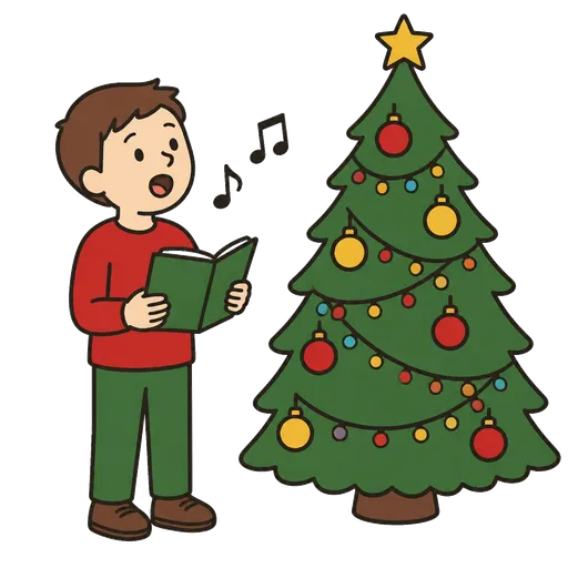 AAC pictogram: Singing Christmas carols by the fir tree