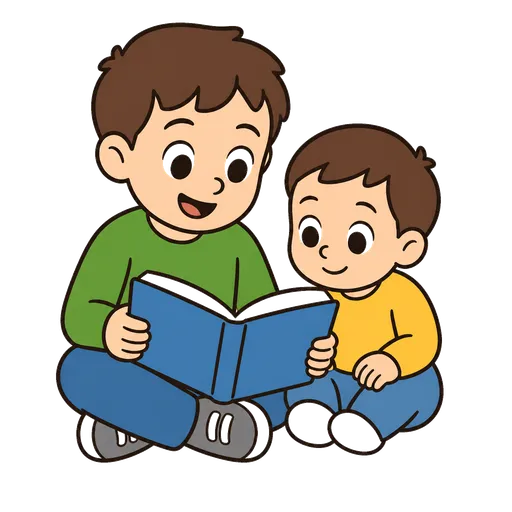 Pittogramma CAA: mio fratello maggiore legge un libro per me