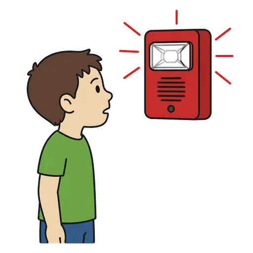 Piktogram AAK: blikající požární alarm