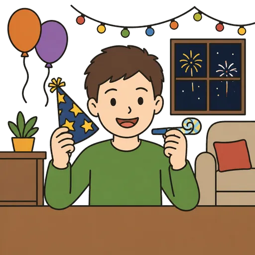 AAC pictogram: New Year’s Eve at home