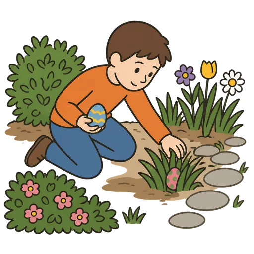 AAC pictogram: looking for eggs in the garden