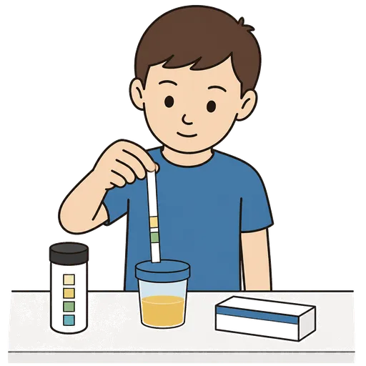 Pittogramma CAA: test con striscia reattiva per urine