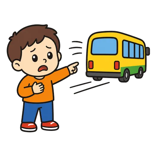 AAC-Piktogramm: Mein Bus fuhr weg (Ich habe den Bus verpasst)