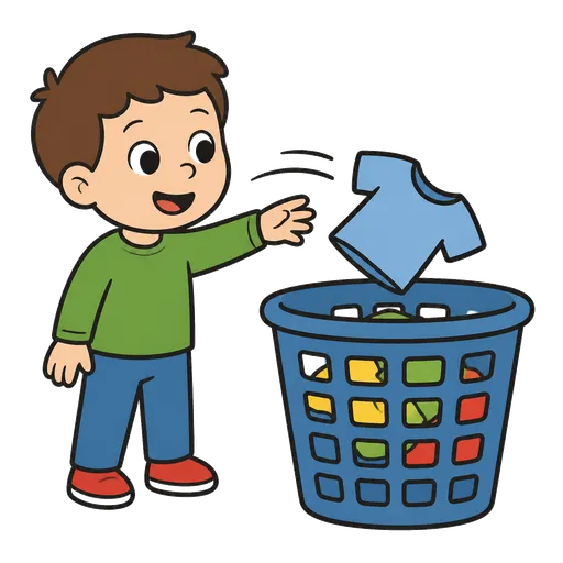 Piktogram AAC: wrzucać ubrania do kosza na pranie