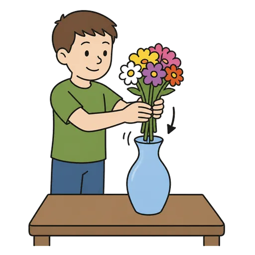 AAC-Piktogramm: Blumen in eine Vase stellen