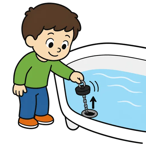 Pittogramma CAA: tirare fuori il tappo dalla vasca da bagno