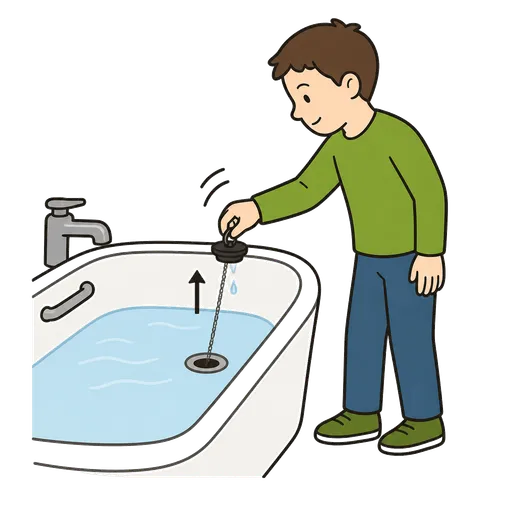 Pittogramma CAA: tirare via il tappo dalla vasca da bagno
