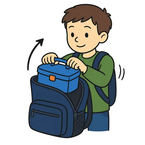 AAC-Piktogramm: Brotdose aus dem Rucksack nehmen