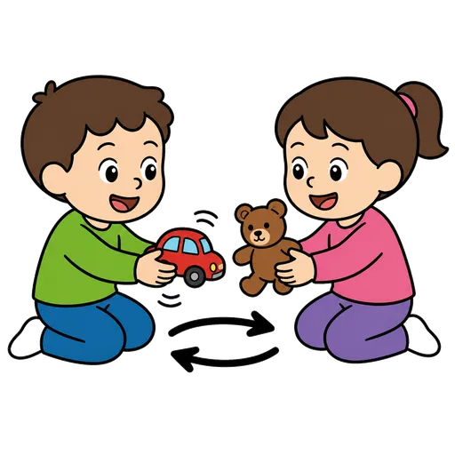 AAC-Piktogramm: Lass uns Spielsachen tauschen