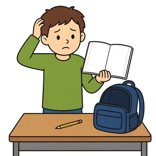 Piktogram AAC: zapomniałem pracy domowej